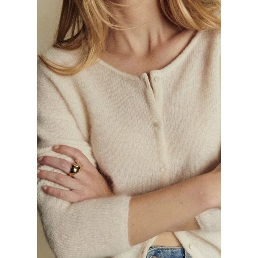 Sezane Gaspard Super Kid Mohair Baby Alpaca Ecru Cardigan Sweater XXS Luxury - Picture 5 of 14
